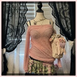 Pink Fuzzy Off-Shoulder Sweater Dress